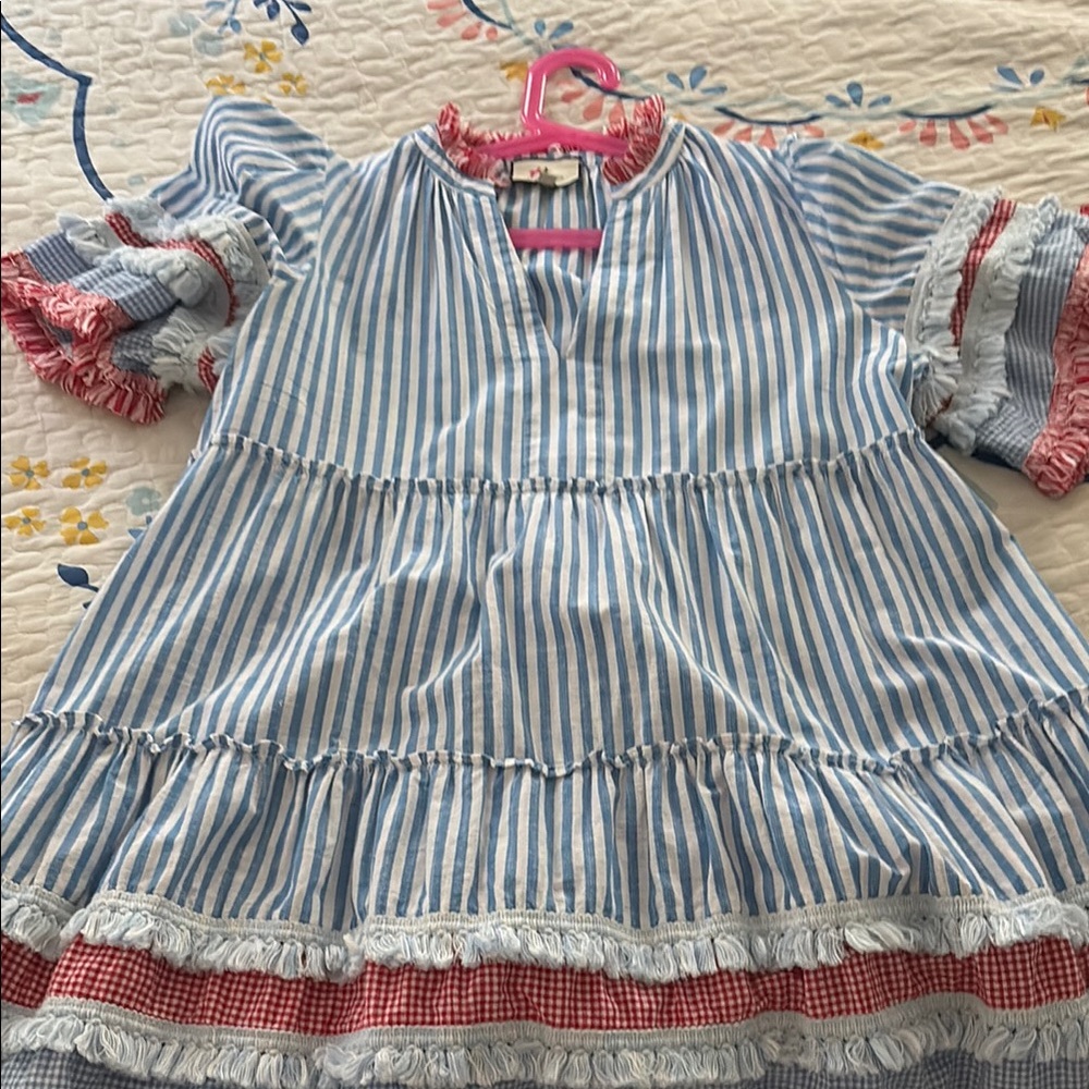Tuckernuck Blue and White Tiered Ruffled Sundress
